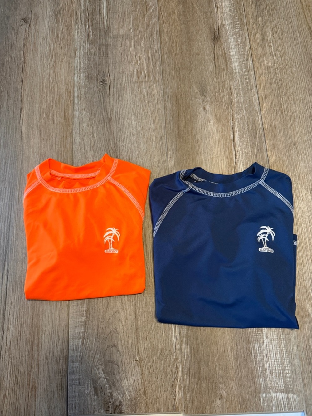 Set of Kids iXtreme Palm Tree Rash Guard Swim Shirts - Orange & Navy